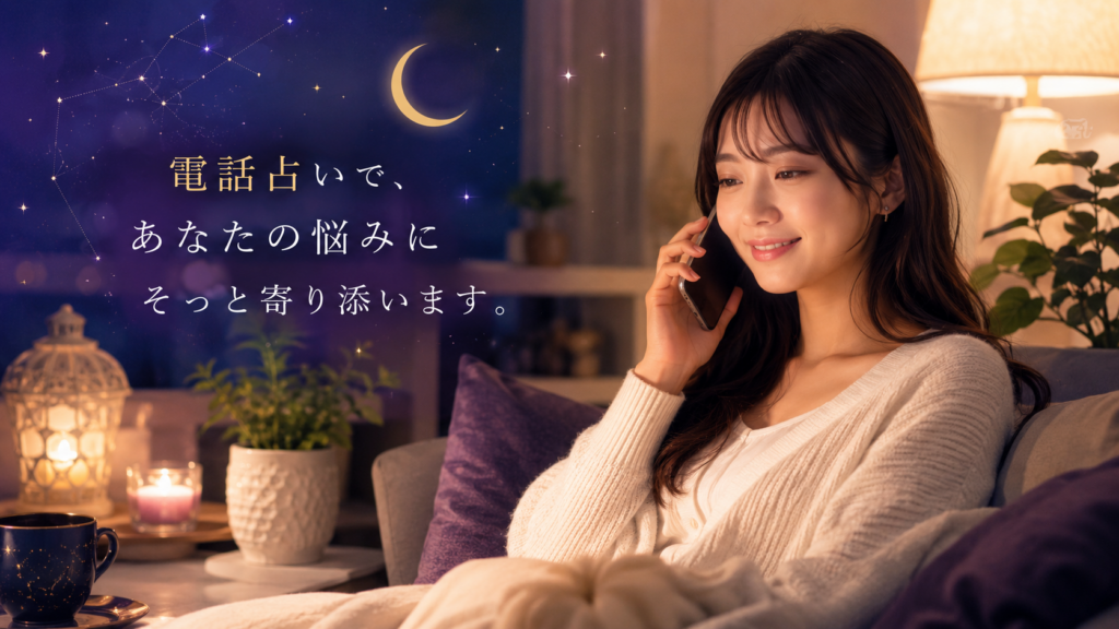 電話占いをしている女性